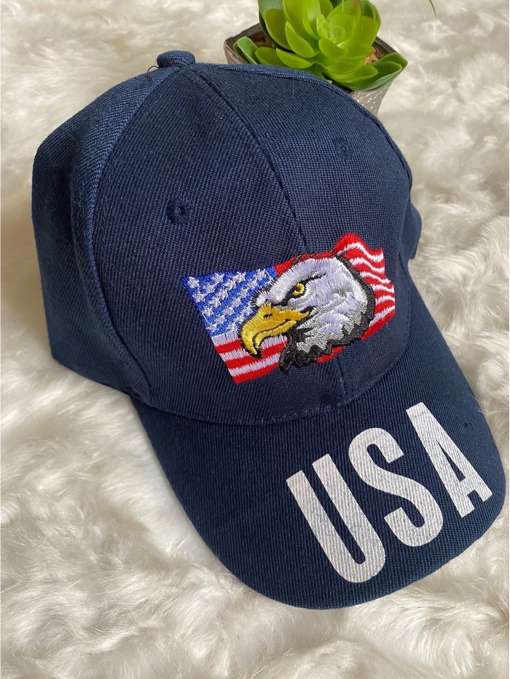 Navy Blue USA Baseball Cap with American Eagle Embroidery